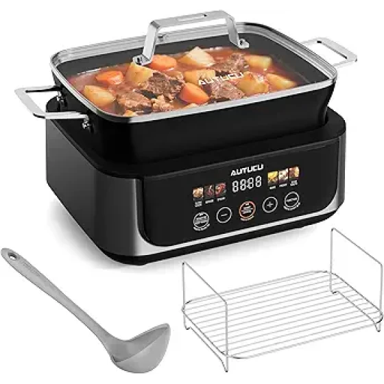 7夸脱慢炖锅 | 可编程多功能烹饪锅，不含PFOA的陶瓷涂层，带蒸煮、煎炒、保温功能（含硅胶勺）