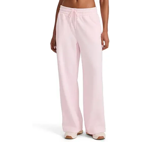 Reebok 女士纯色阔腿运动裤，标准版型，内缝长 30 英寸，中等厚度棉涤混纺面料