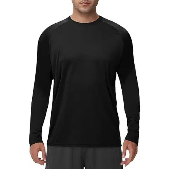 男士长袖衬衫 - 速干吸湿排汗防紫外线UPF防晒T恤，适合钓鱼、健身、游泳