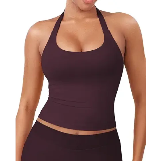 YEOREO SoftHue 女士 Impact 露背吊带长款露背圆领内置胸罩运动健身短款上衣