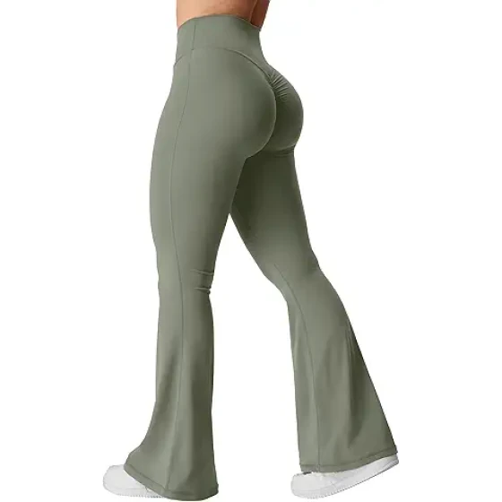 YEOREO 女士 Kalie Flare 褶皱 V 交叉腰瑜伽紧身裤