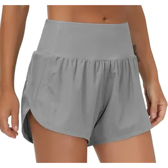 THE GYM PEOPLE 女士高腰跑步短裤 速干运动训练短裤 带网眼内衬 拉链口袋