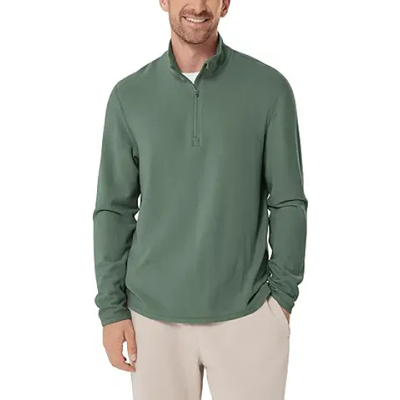 ODODOS 男士弹力抓绒半拉链卫衣 – 超柔软舒适保暖长袖高领套头衫