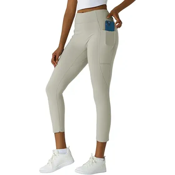 女士高腰吸湿排汗瑜伽紧身裤，带口袋、反光条纹和衣袢，适合积极的生活方式