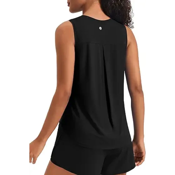 PINSPARK 女士运动背心，后背褶裥宽松无袖瑜伽运动衫，柔软舒适，UPF 50+ 防晒，清凉透气，适合跑步健身