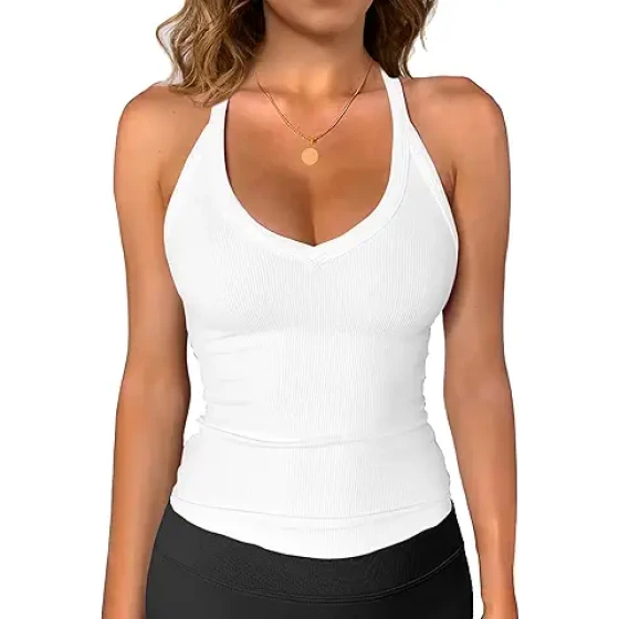 iGENJUN 女士运动背心，2025 夏季新款，露背基本款，V 领修身罗纹无袖设计
