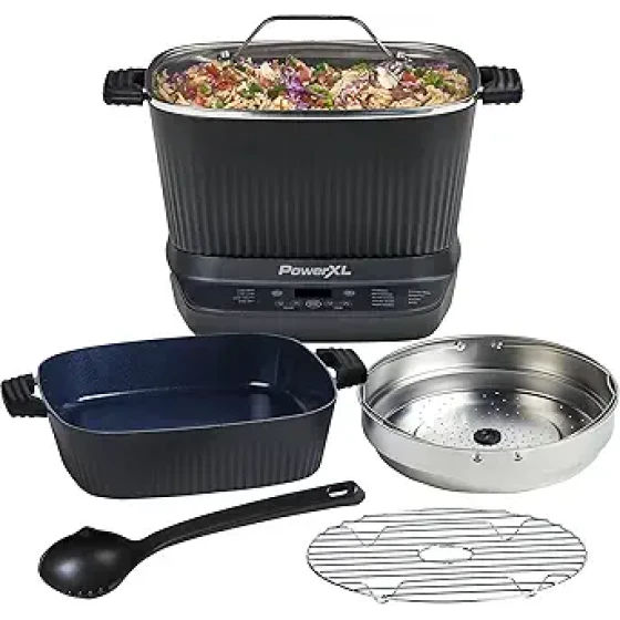 STIRMAX DELUXE 7.5夸脱数码多功能电饭煲，带自动搅拌桨，可搅拌和切碎食材，9合1可编程预设功能，可在慢炖前进行煎炒、炙烤和上色——配件、煎锅和食谱