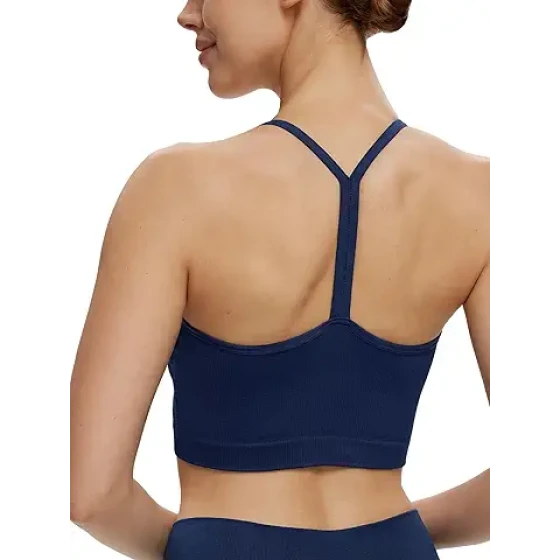 NANJI 女士无缝运动文胸 - 带衬垫工字背 Y 型文胸，低冲击力，可拆卸衬垫，适合健身房、瑜伽等运动