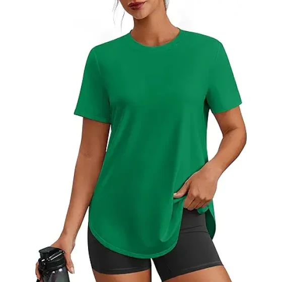 PINSPARK 女士短袖运动上衣，UPF 50+ 防晒速干跑步服，适合健身、徒步等运动，尺码 S-3XL