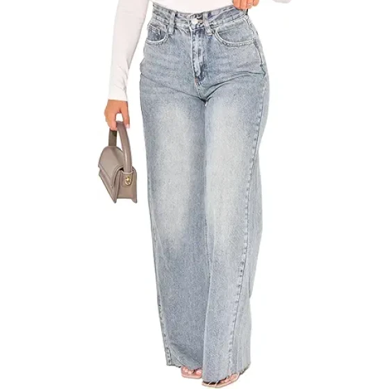 FairBeauty 女士直筒高腰宽松牛仔裤 宽松男友风休闲弹力牛仔裤