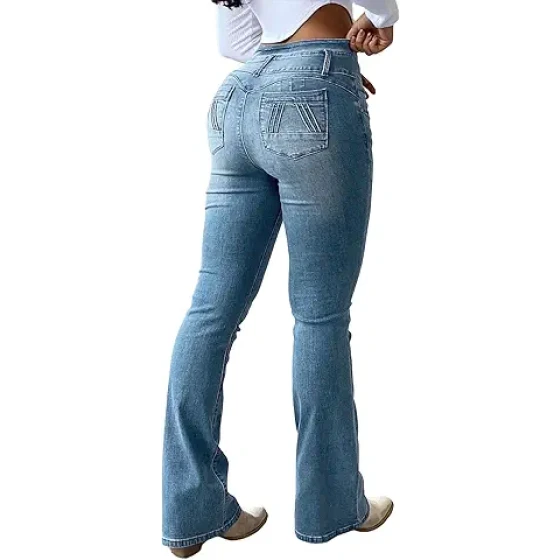 Flamingals 女士提臀牛仔裤，时尚高腰收腹喇叭裤，2XL 码