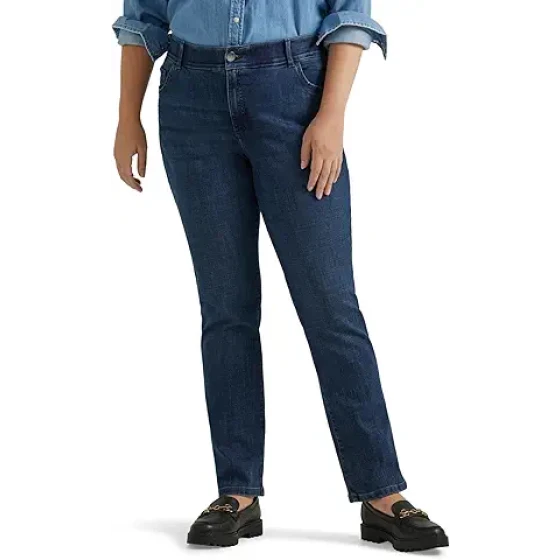 Lee 女士加大码超舒适弹力直筒牛仔裤