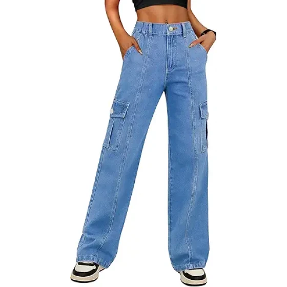 IWD 女士工装裤 高腰直筒裤 6 口袋休闲宽松裤 时尚服饰 2026