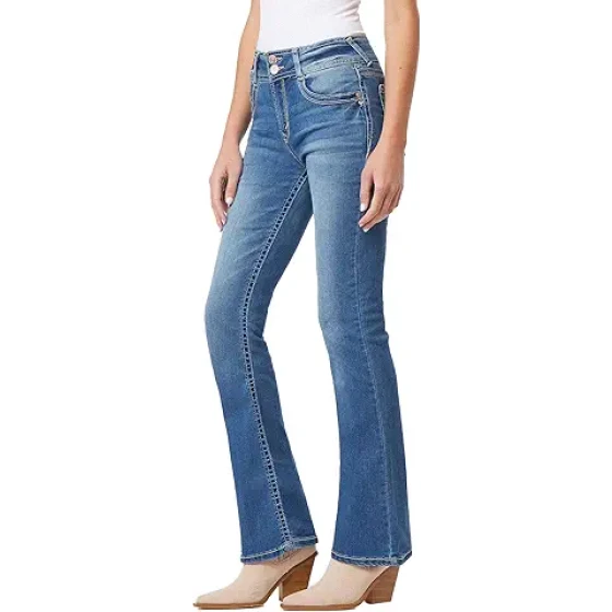 WallFlower 女士性感曲线喇叭高腰弹力牛仔裤（标准码和大码）