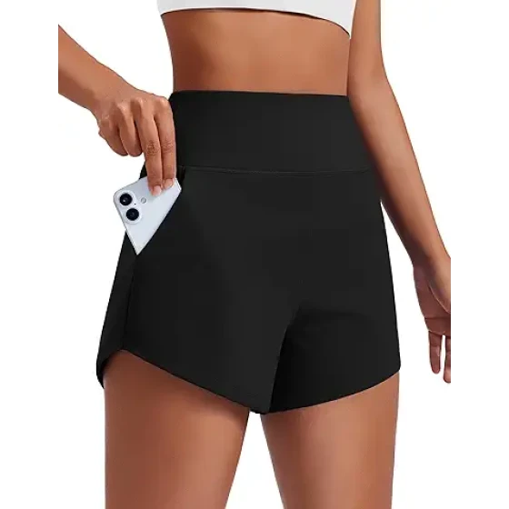 PINSPARK 女士 3.5 英寸跑步运动短裤，无衬里，裸感舒适，适合锻炼、收腹、健身、瑜伽，海豚图案，带口袋