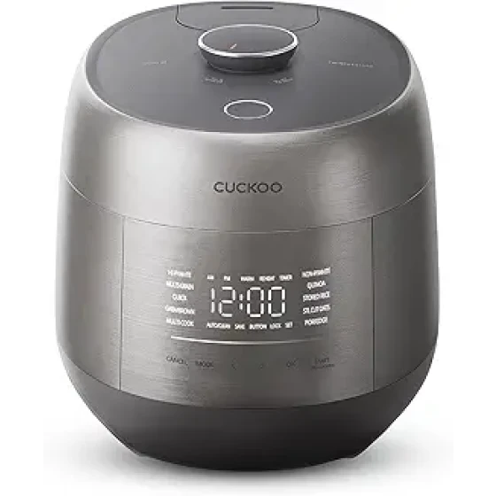 CUCKOO 双压力电饭煲，6 杯生米/12 杯熟米，采用电磁加热技术、静音压力系统、开放式烹饪模式、动态显示屏、节能内锅，灰色