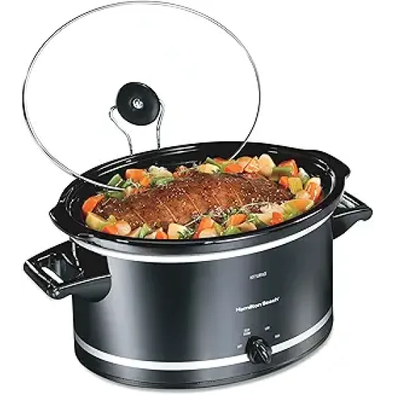 Hamilton Beach 慢炖锅，3 种烹饪模式，陶瓷内胆和玻璃盖均可放入洗碗机清洗，8 夸脱容量，带内置锅盖支架，黑色