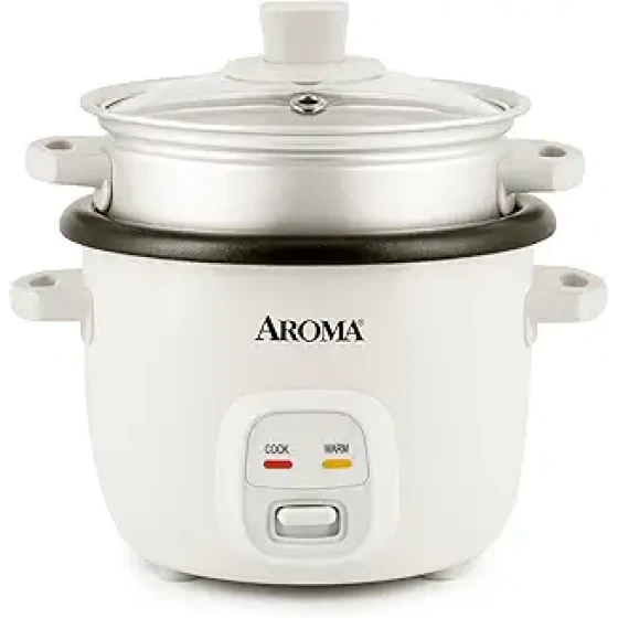AROMA® 电饭煲，2 杯（生米）/ 4 杯（熟米），带蒸煮功能，可煮杂粮，可煲汤，可煮燕麦片，自动保温，1 夸脱容量，白色