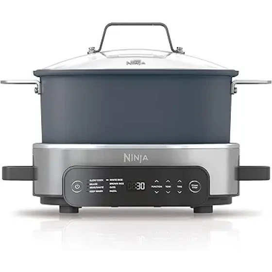 Ninja MC1101 Foodi Everyday Possible Cooker Pro，8 合 1 多功能烹饪锅，一锅搞定，烹饪速度更快，可替代 10 种烹饪工具，家庭大容量，可调节温度控制，6.5 夸脱，午夜蓝