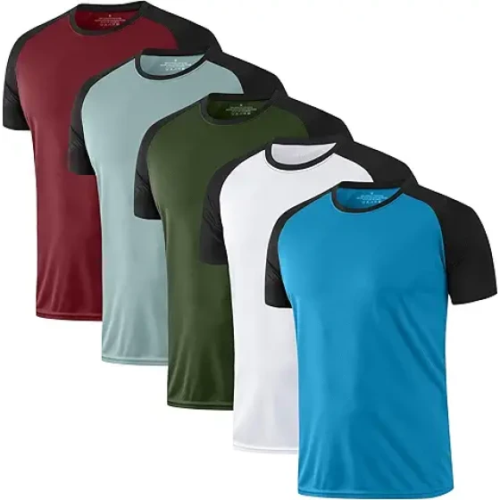 5件装男士速干圆领宽松透气凉爽运动跑步户外休闲上衣