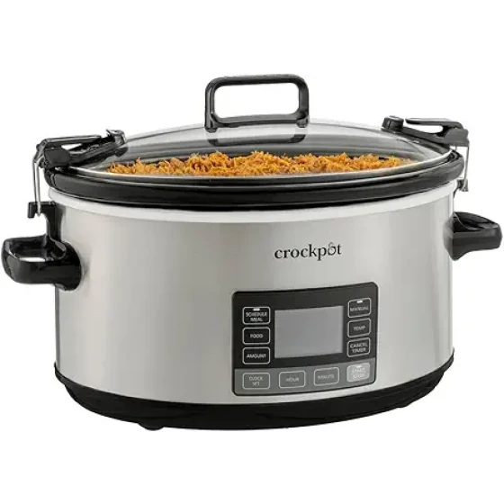 Crock-Pot 7夸脱慢炖锅，便携式可编程定时器，带锁盖，不锈钢材质；厨房必备电器，非常适合家庭和聚会。