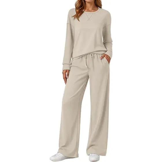 AUTOMET 女士运动套装两件套旅行装 2026 秋季配套休闲套装 宽松卫衣阔腿裤