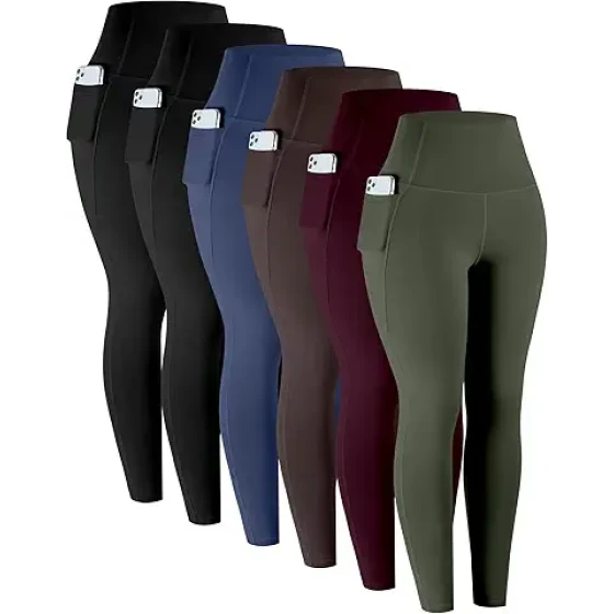 LZYVOO 女士带口袋紧身裤，6 条装，柔软高腰收腹运动瑜伽裤