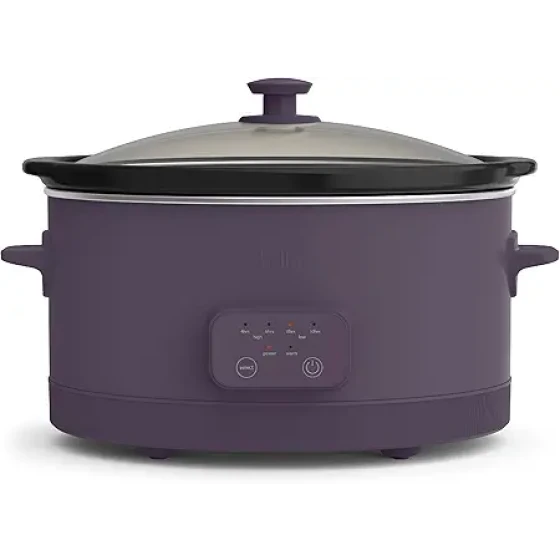 Bella 6.0夸脱可编程慢炖锅，陶瓷不粘涂层，可调节温度和烹饪时间，可放入洗碗机清洗的陶制内胆和钢化玻璃盖，防缠绕电源线，李子色