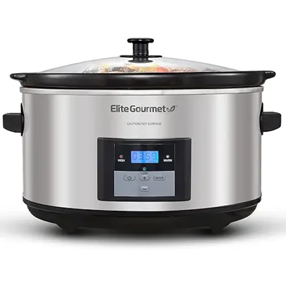 Elite Gourmet MST-900D 8.5夸脱数字可编程超大容量慢炖锅，可调节温度，适用于主菜、酱汁、炖菜和蘸酱，玻璃盖和内胆均可放入洗碗机清洗，不锈钢材质