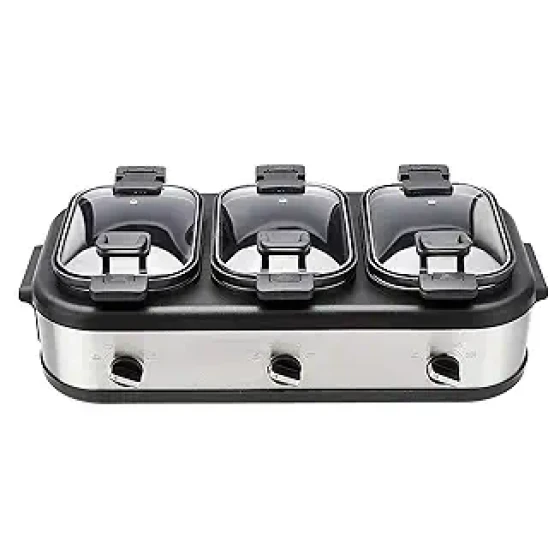 亚马逊基础款不锈钢三联慢炖锅（3 x 2.5 夸脱），拉丝不锈钢