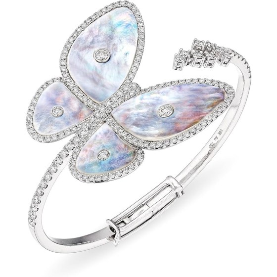 列维耶夫 天然钻石手镯，白色，18K白金，女士奢华珍珠母贝手链，钻石重量2.90克拉