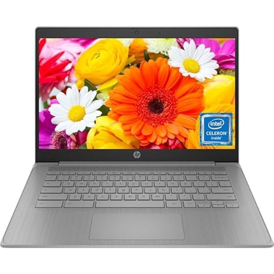 HP 14 英寸高清 Chromebook 学生笔记本电脑，英特尔四核 N4120（升级至 N4020），4GB 内存，64GB eMMC 存储，支持 WiFi、网络摄像头、HDMI 接口、USB-A 和 USB-C 接口