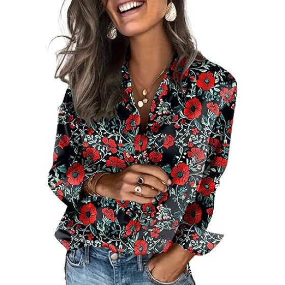 Zeagoo 女式缎面衬衫丝绸纽扣衬衫长袖商务休闲上衣