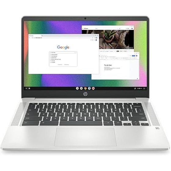 HP Chromebook 14 笔记本电脑，英特尔赛扬 N4120 处理器，4 GB 内存，64 GB eMMC 存储，14 英寸高清显示屏，Chrome 操作系统，轻薄设计，4K 图形处理，长续航时间