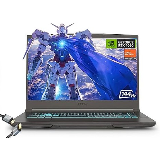 MSI Thin 15.6 英寸 144Hz FHD 窄边框 IPS 游戏笔记本电脑，AMD Ryzen 5 7535HS，NVIDIA GeForce RTX 4060 - Windows 11，带 HDMI 线缆 (2025) (32GB 内存 | 1TB